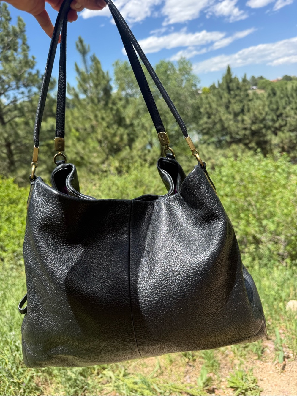 Coach Madison “Phoebe” 
Black Leather Shoulder Hobo with Gold-Tone Accents. - Picture 2 of 10